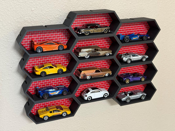 Premium 1:64 Scale Toy Car Hexagon Display System with Custom 3D Backdrop!