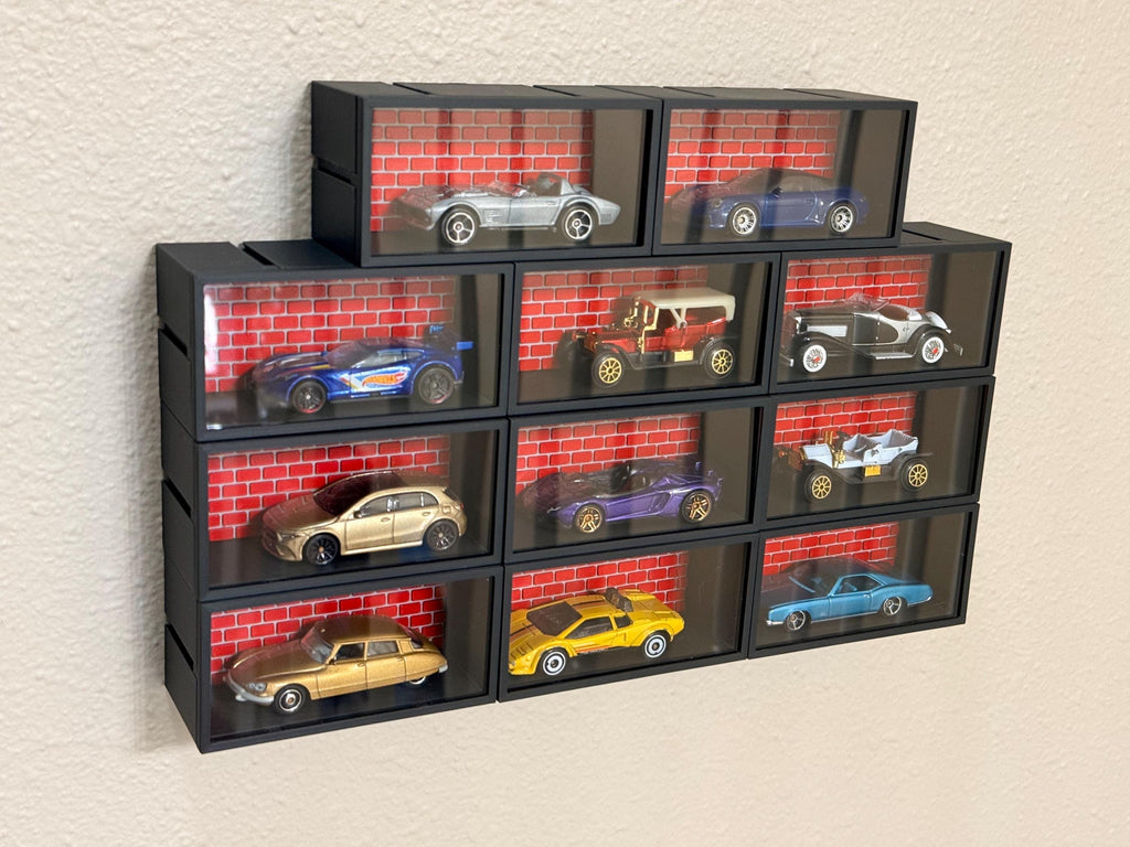 Deluxe Enclosed 1:64 Scale Toy Car Display System with Custom 3D Backdrop! -- Dust Proof Collectors Edition --