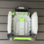 EGO LT1000 area light hanging by its handle on a PartForge slatwall mount