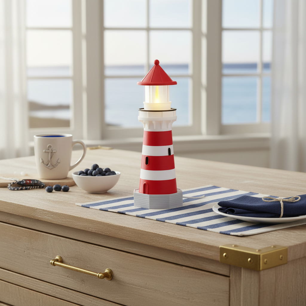 Nautical LED Lighthouse Decor | Tabletop Centerpiece | 9.5 inch