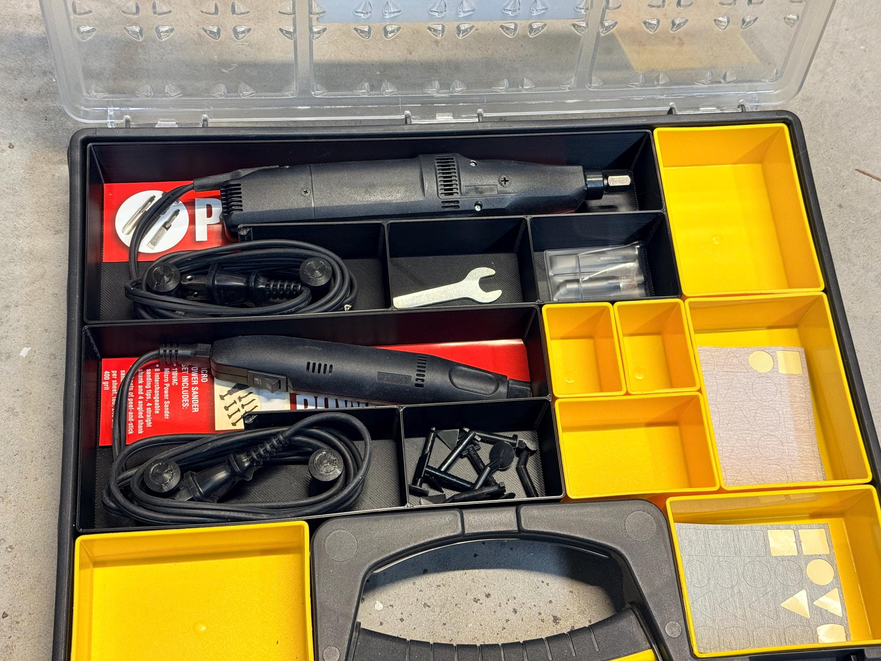 Custom Tool Inserts for Stanley Professional Organizer | Fits MicroMark MicroLux Powered Chisel & Micro Sander | Precision Tool Storage Bin